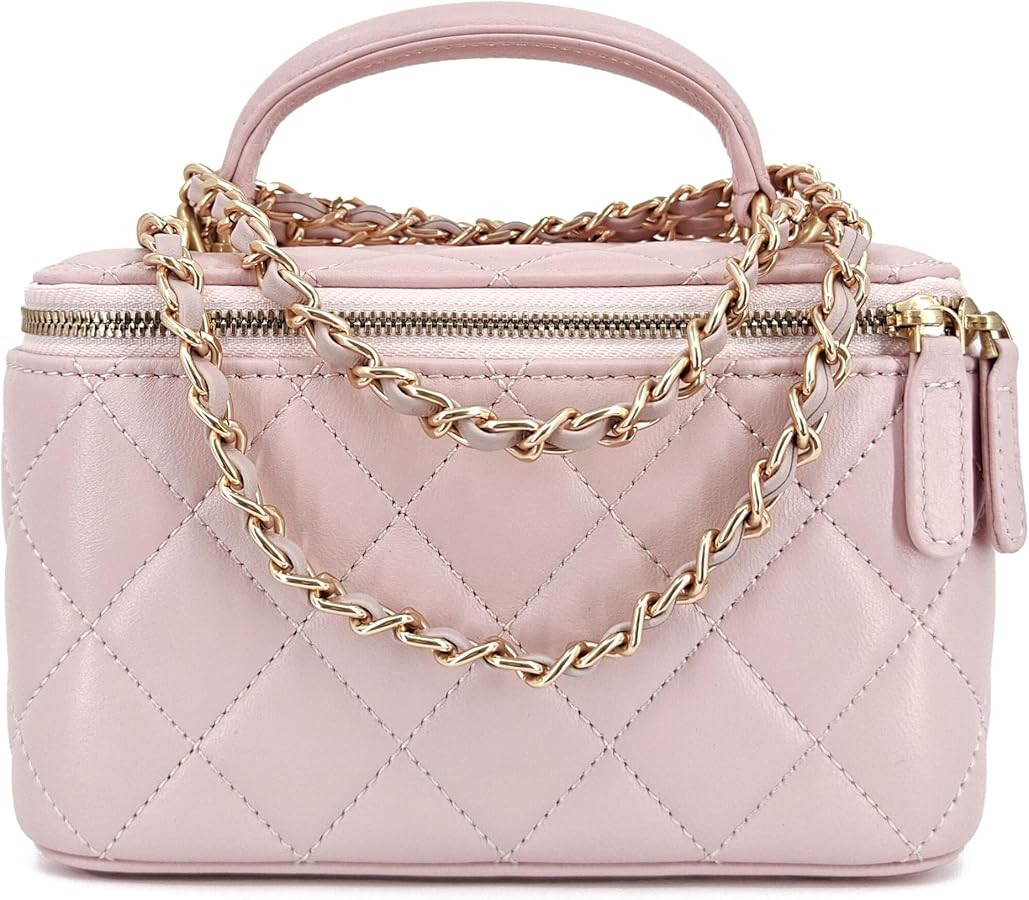 Small Genuine Leather Purse Quilted Crossbody Bag for Women, Mini Top-Handle Shoulder Handbag w/G... | Amazon (US)