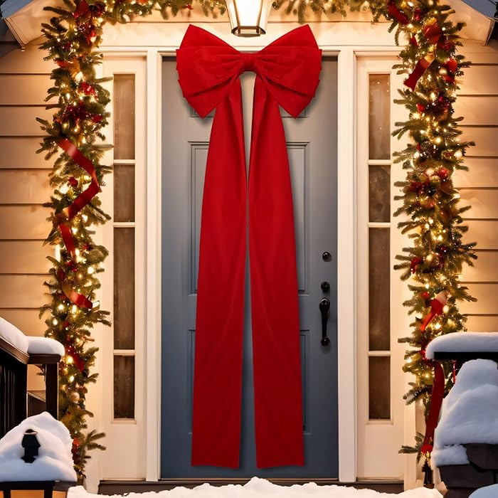 Decoración de lazo de Navidad extragrande para puerta delantera, 27 x 78 pulgadas, lazo gigante ... | Amazon (US)