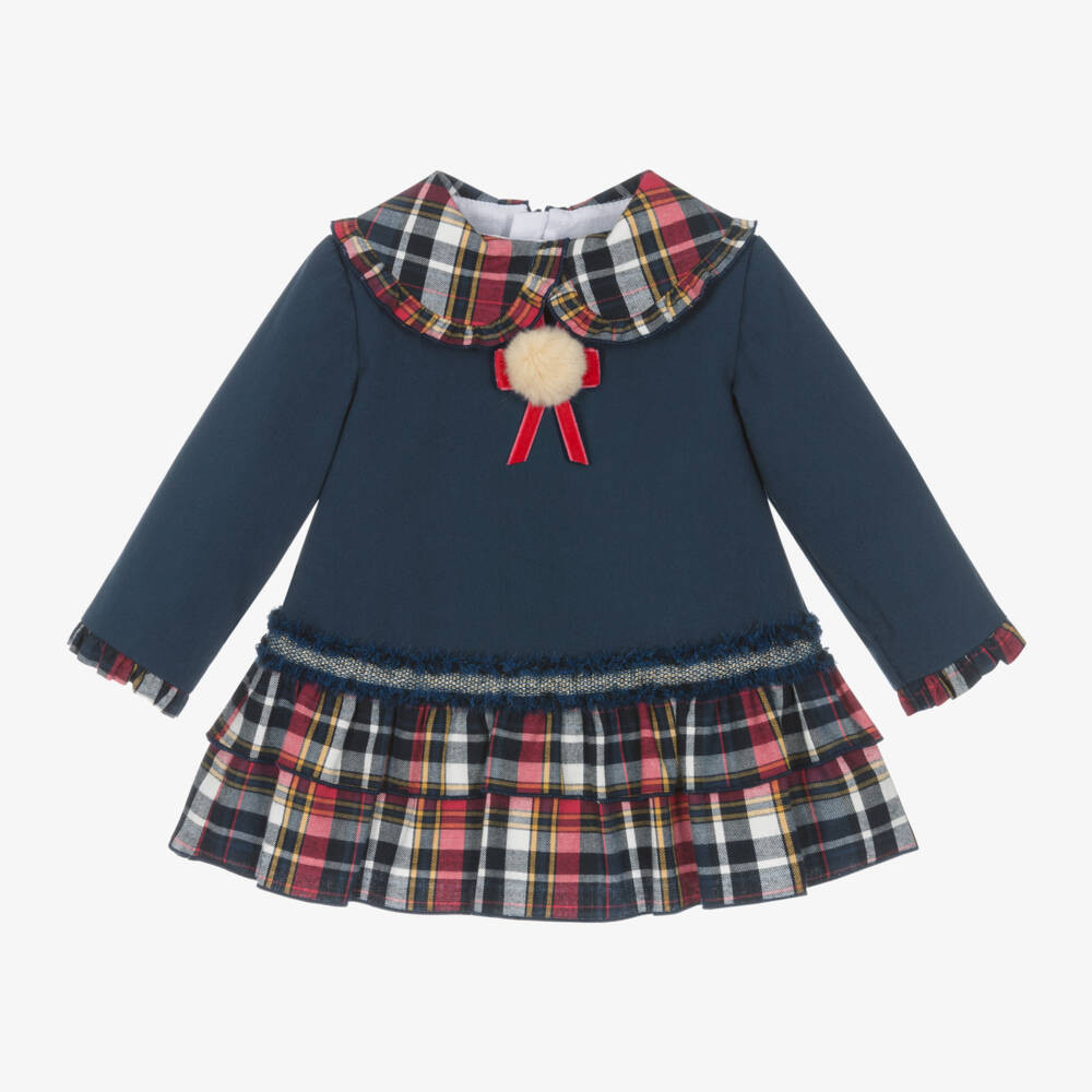 Baby Girls Navy Blue Tartan Dress | Childrensalon