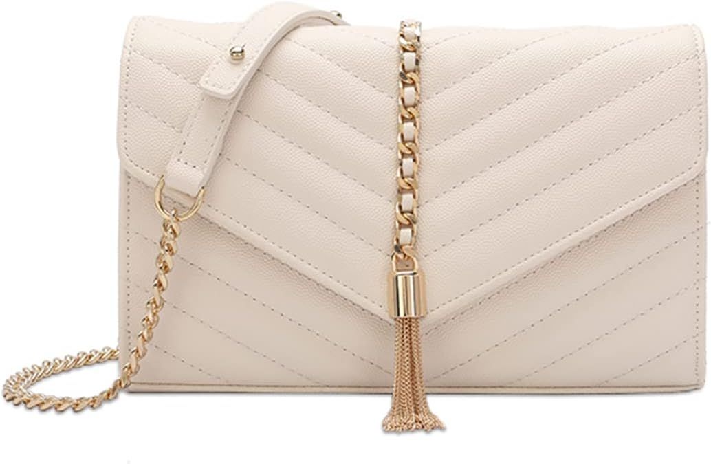 YXBQueen Black Quilted Purse Shoulder Bag Vegan Leather Handbags Clutch Purses for Women | Amazon (US)