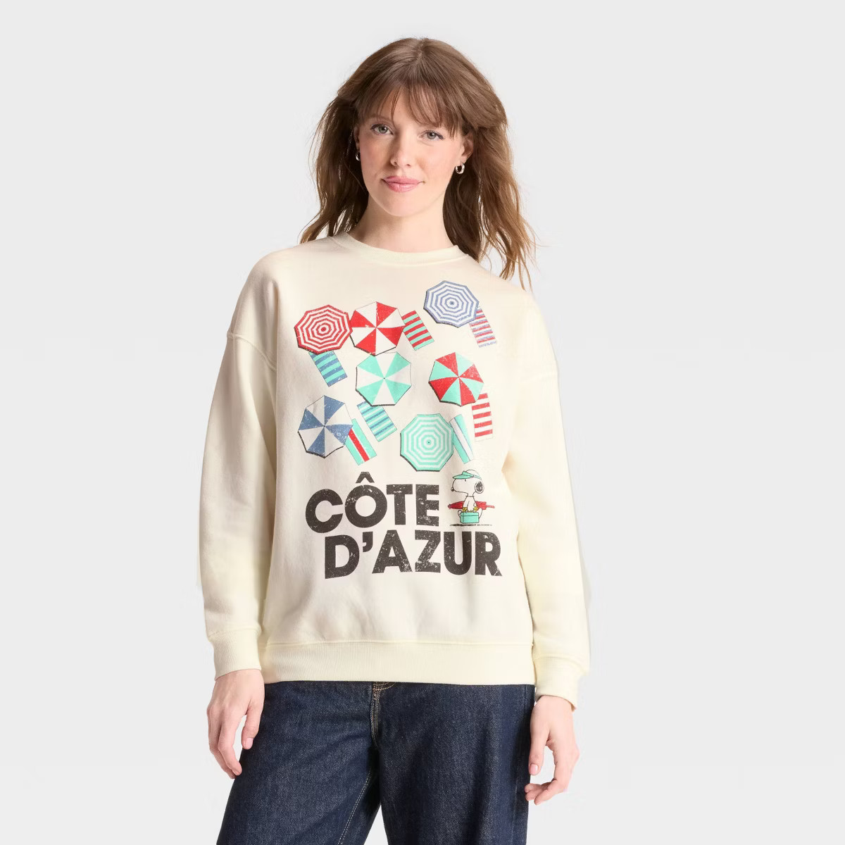 Women's Peanuts Snoopy Cote d'Azur Graphic Sweatshirt - Off-White M | Target