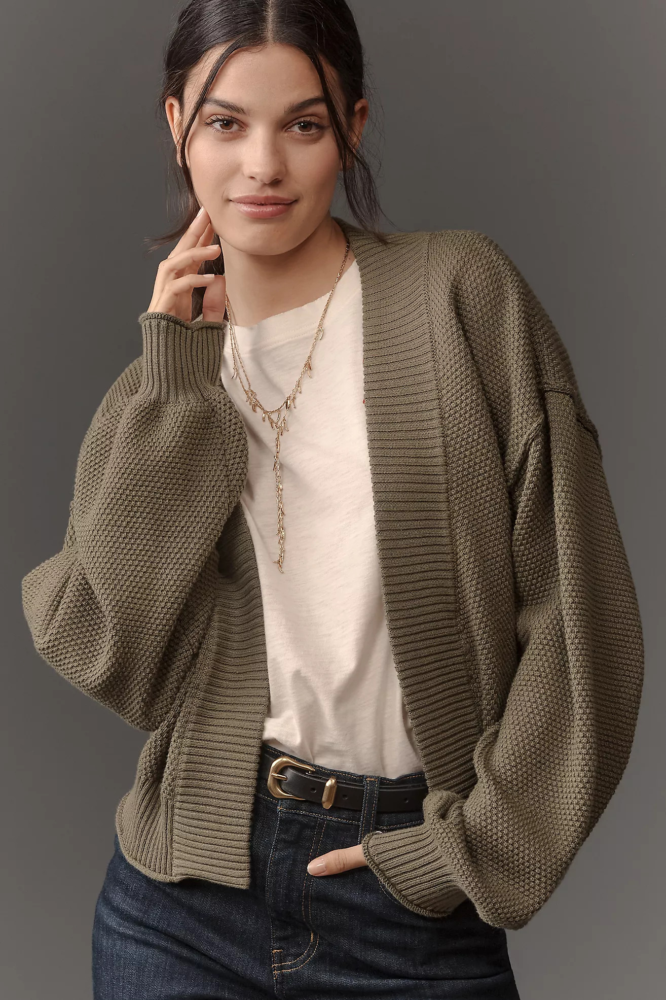 The Livvy Waffle Knit Cardigan Sweater by Flat White | Anthropologie (US)