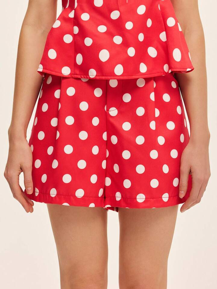 Zielony Women's High Waist Polka Dot Casual Shorts, Minimalist & Fashionable, Suitable For Summer | SHEIN