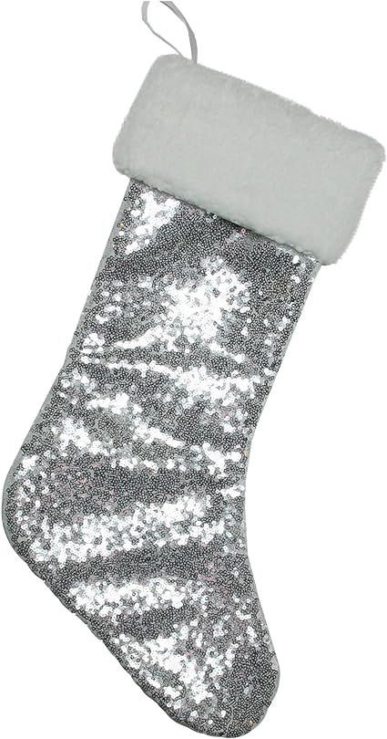 Northlight 18" Silver and Gray Paillette Sequins Christmas Stocking | Amazon (US)