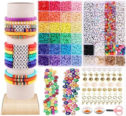 6500+ pcs Flat Heishi Clay Beads for Jewelry Making Bracelet Making Kit with Alphabet Letter Bead... | Amazon (US)