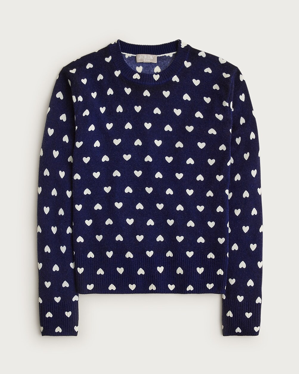 Cashmere classic-fit crewneck sweater in heart print | J. Crew US