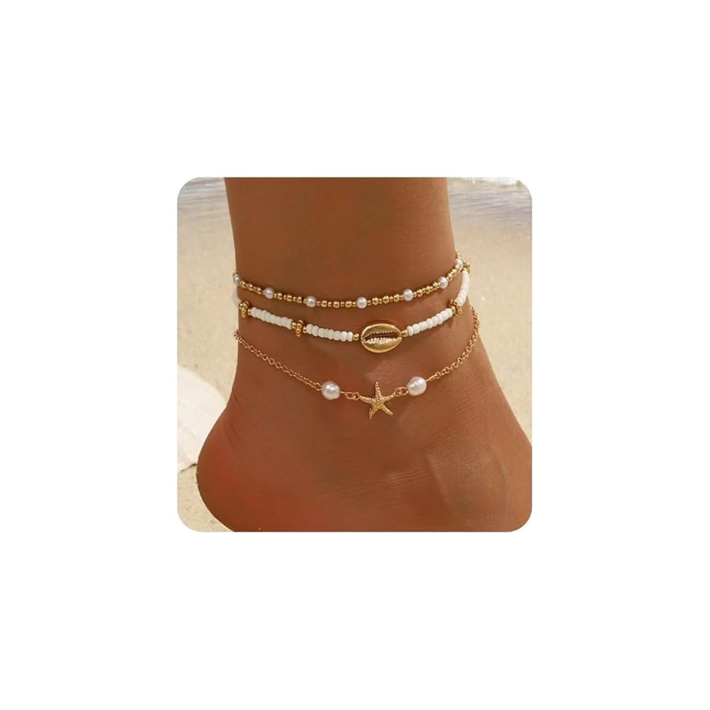 Seashell Ankle Bracelets for Women Starfish Bracelets Layered Boho Puka Shell Anklet Cowrie Shell... | Amazon (US)