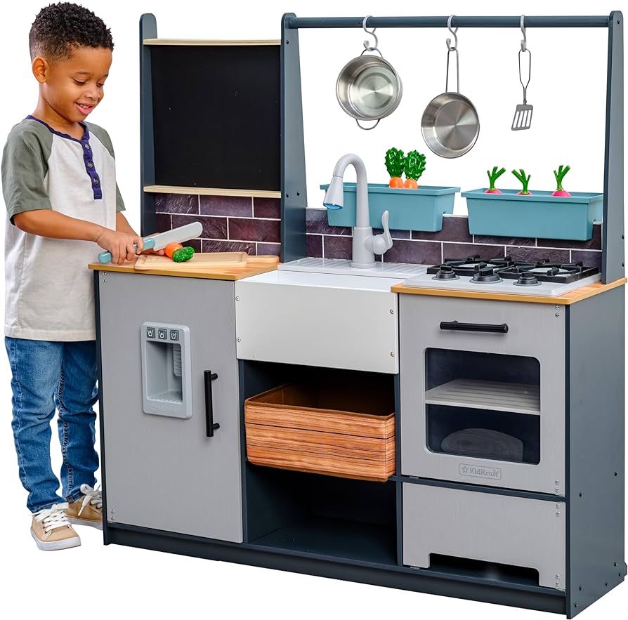 KidKraft Wooden Farm to Table Play Kitchen with EZ Kraft Assembly™, Lights & Sounds, Ice Maker ... | Amazon (US)