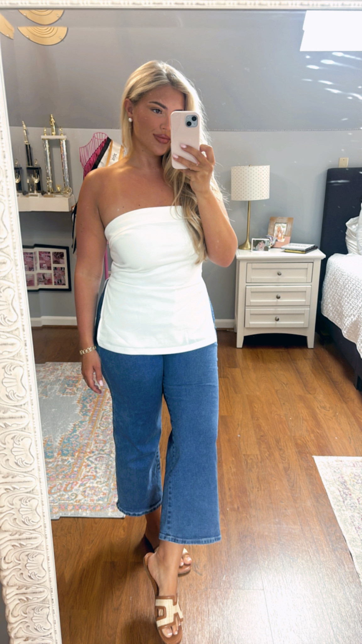 Wedding dress alterations OOTD! 👰🏼‍♀️
Wearing a size large in the top. 
These jeans are seriously my favorite ever! I reach for them every time, definitely want more color! Wearing the large  

#LTKSeasonal #LTKSummerSales #LTKMidsize