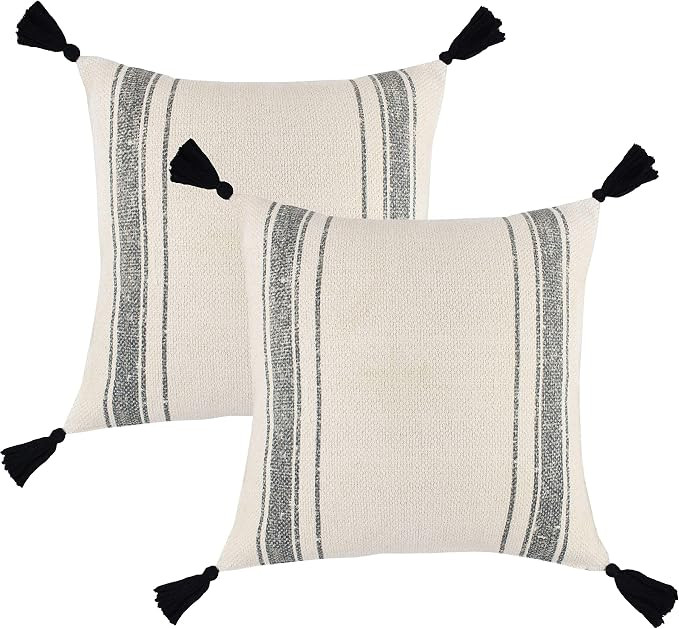 Woven Nook Decorative Throw Pillow Covers ONLY for Couch, Sofa, or Bed Set of 2 18 x 18 inch Mode... | Amazon (US)