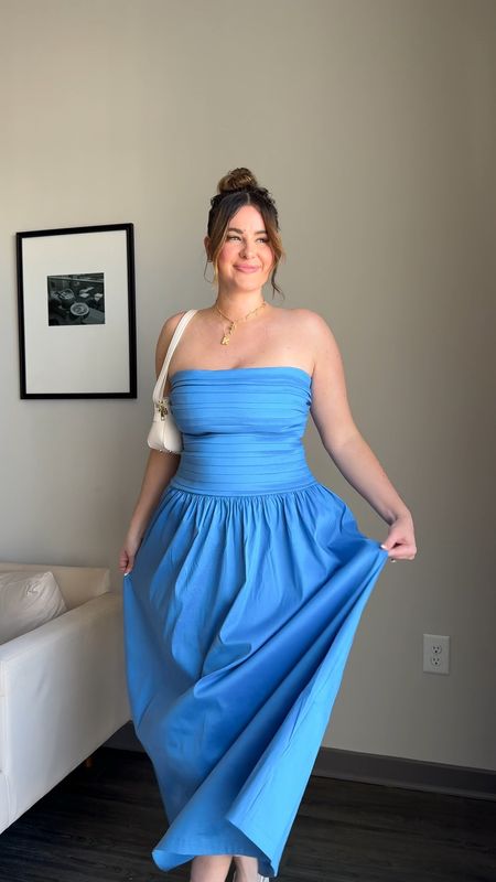 Two blue Abercrombie spring event and wedding guest dresses with removable straps! I’m wearing a large tall in both 🩵🦋 I’m 5’9” / 180lbs / 36DD 

#LTKmidsize #LTKstyletip
