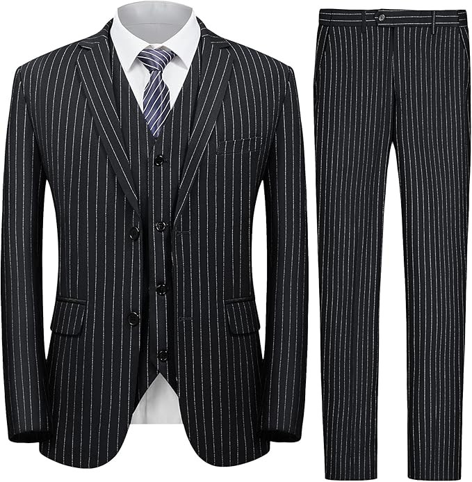 MAGE MALE Men’s Pinstripe 3 Piece Suit Slim Fit Elegant Single Breasted Business Wedding Party ... | Amazon (US)