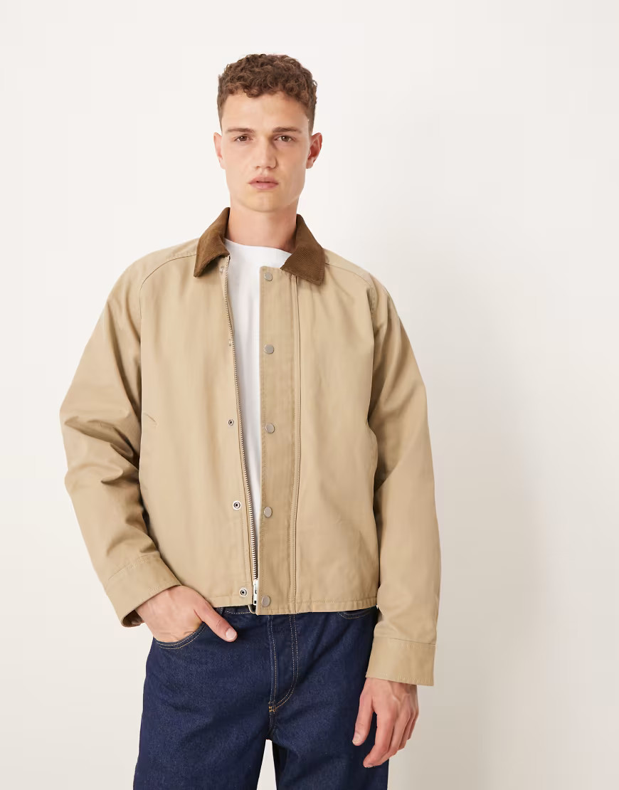 Abercrombie & Fitch lightweight cropped barn jacket in beige-Neutral | ASOS (Global)