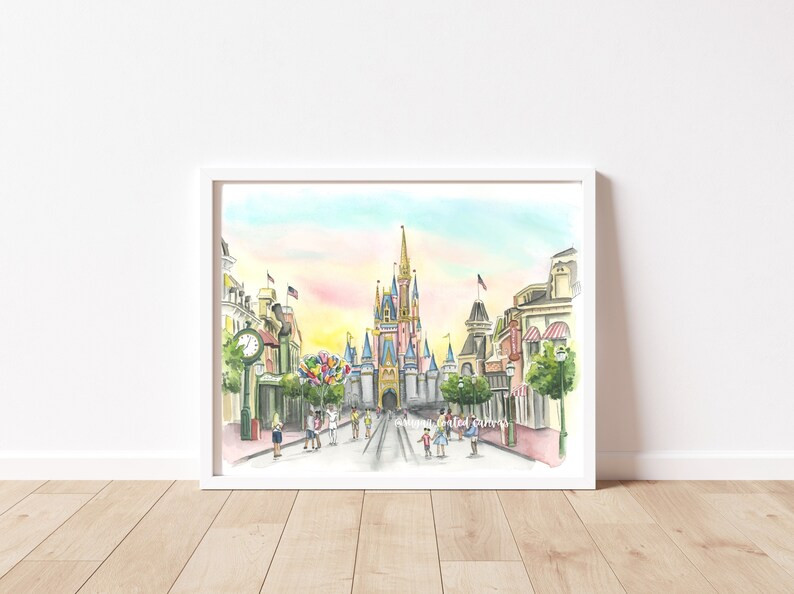 Watercolor Print Main Street USA Watercolor Artwork Theme Park Print Florida Park Happiest Place ... | Etsy (US)