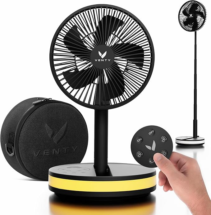 VENTY Portable Fan - Wireless Battery Operated Fan - 4 Speeds - LED Lighting - Carry Case & Remot... | Amazon (US)