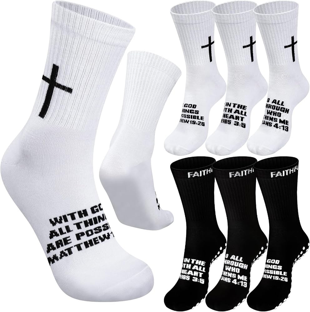 6 Pairs Christian Cross Socks with Bible Verse Religious Jesus Faithful Prayer Sock for Men Women... | Amazon (US)
