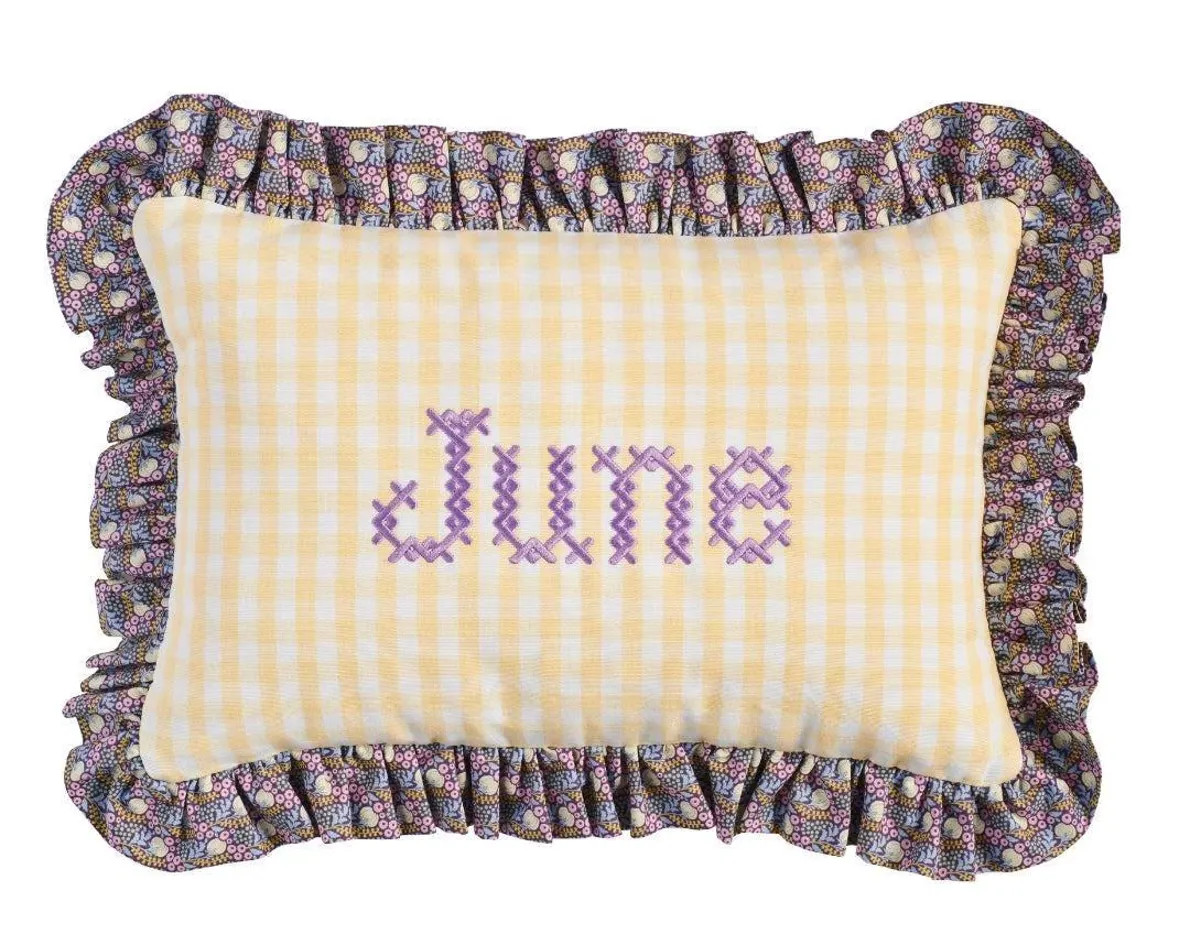 June Purple Ruffle Pillow Butter Yellow Gingham Pillow Made in USA Toddler Birthday Gift Personal... | Etsy (US)