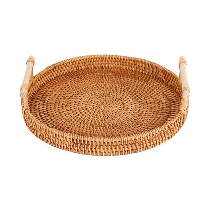 Rattan Storage Tray, Round Basket with Handle, Hand-Woven, Rattan Tray Wicker B | eBay AU