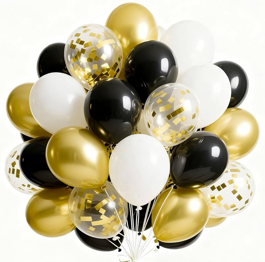 PartyWoo Black and Gold Balloons 66pcs 12 Inch Matte Black White Metallic Chrome Gold Confetti Ba... | Amazon (US)