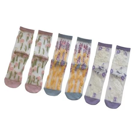Women Socks Elastic Fashion Mesh with Pattern Breathable Transparent Female Floral Crystal Socks for | Walmart (US)
