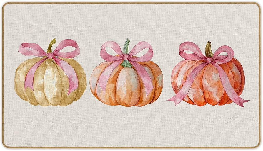 Pink Bow Pumpkin Door Mat, Coquette Welcome Mat, Rustic Aesthetic Fall Front Door Mat Indoor Outs... | Amazon (US)