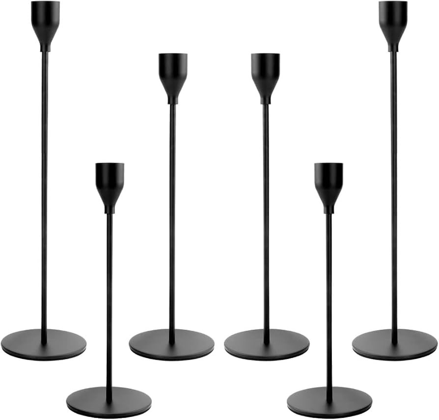 Matte Black Candlestick Holders, Set of 6 Tall Taper Candle Holder fit 3/4 inch Thick Candles, El... | Amazon (US)