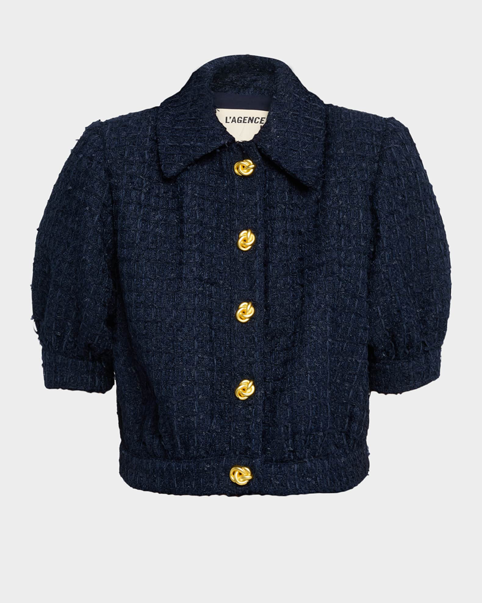 Cove Cropped Short-Sleeve Tweed Jacket | Neiman Marcus