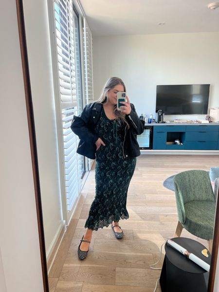 Winter plus size outfit inspo. Wearing xl in dress. 2x in jacket but could size down. Half size up in jeweled Mary Jane’s 

#LTKplussize #LTKfindsunder100 #LTKstyletip