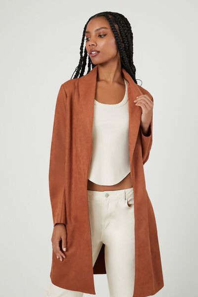 Faux Suede Open-Front Trench Coat | Forever 21 (US)