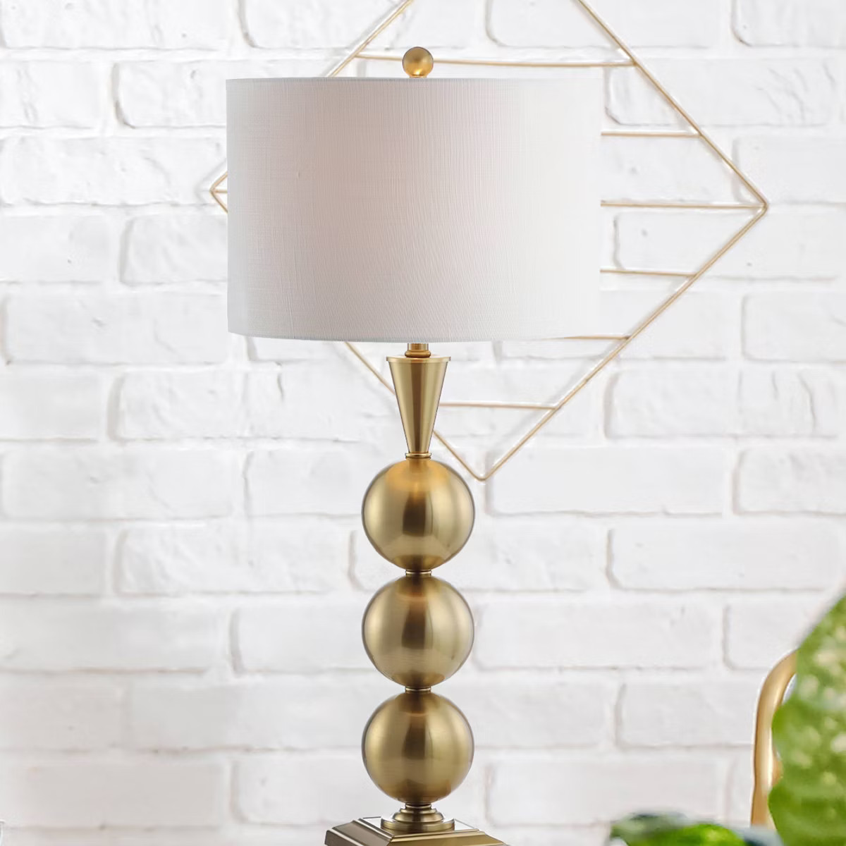 33" Metal Mackenzie Table Lamp Gold with Linen Shade - JONATHAN Y: Stacked Orbs, LED, No Assembly... | Target