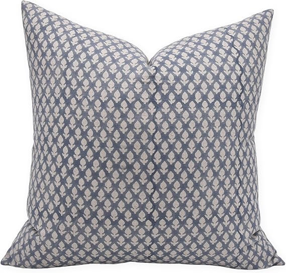 Handloom Block Print Pure Linen 14X14 Inch Throw Pillow Case Cushion Cover for Sofa, Couch and Be... | Amazon (US)