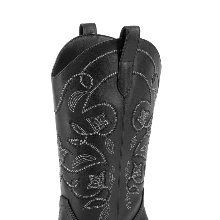 DREAM PAIRS Women's Cowboy Boots Square Toe Embroidered Western Boots Chunky Heel Mid Calf Cowgir... | Walmart (US)