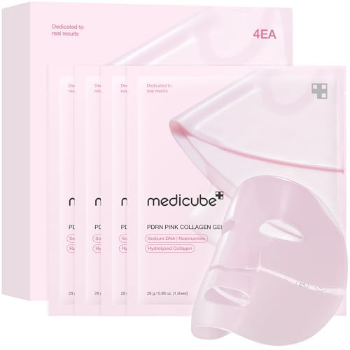 medicube Salmon DNA PDRN pink collagen jelly gel mask | overnight face mask for glass glow skin- elasticity, hydrating, firming and moisturizing | korean skincare, 28g, 4ea | Amazon (UK)