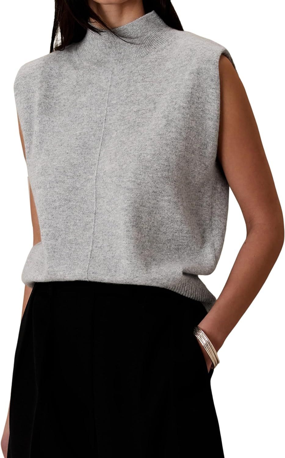 Meladyan Women Mock Neck Knit Sweater Vest Sleeveless Solid Loose Fit Pullover Knitwear Elegant F... | Amazon (US)