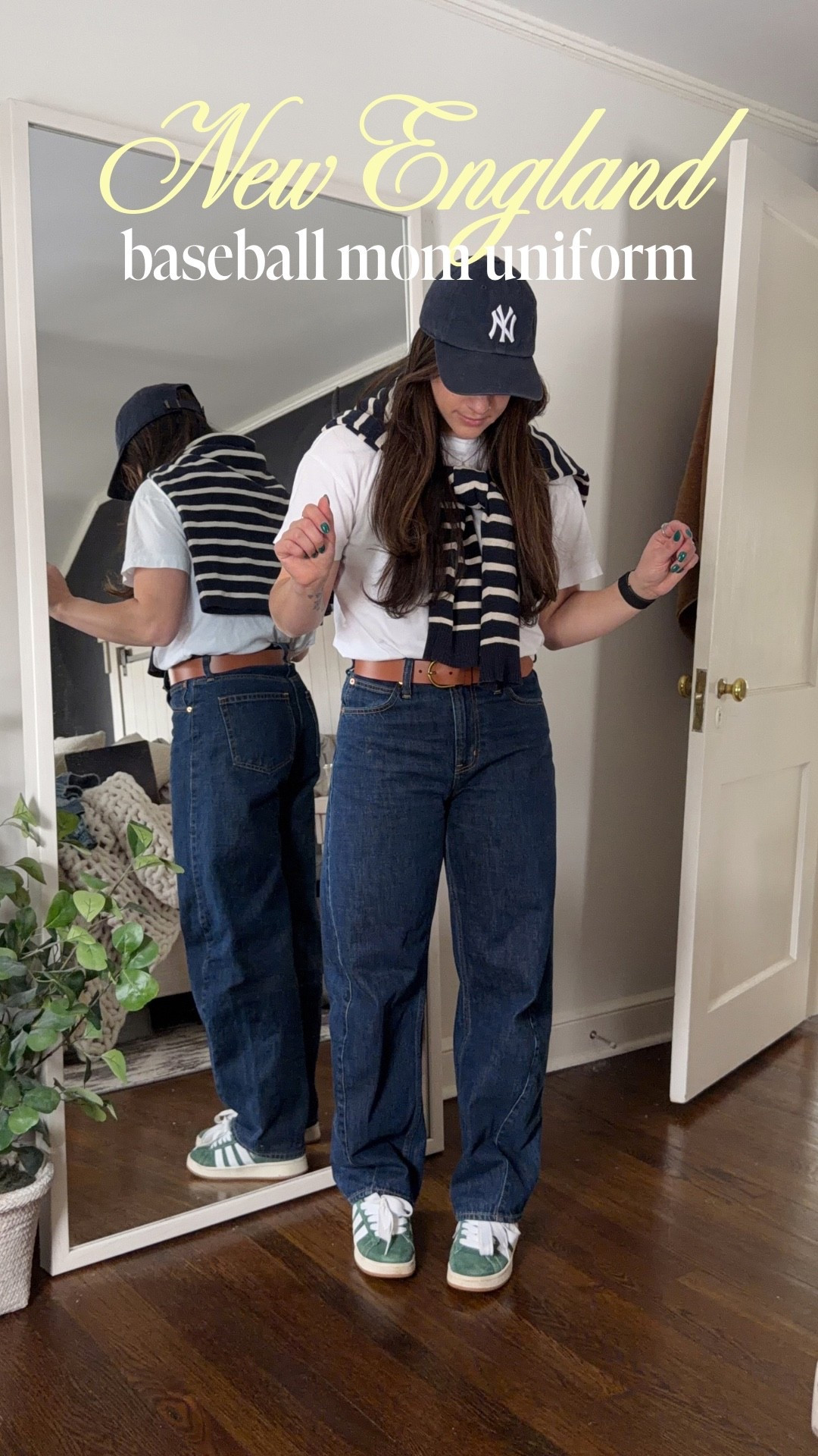 New England baseball mom uniform ⚾️
Barrel jeans, the perfect white tee, striped sweater, Yankees hat, and classic sneakers. Casual spring outfit idea for busy moms who want comfy but still put together.

If you love preppy style, everyday mom outfits, spring layering, baggy jeans for short girls, and realistic outfit inspo… this one’s for you.

Baseball season but make it New England aesthetic.

#LTKmomlife #LTKSeasonal #LTKgrwm