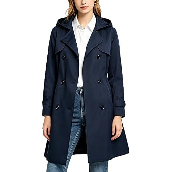 Women's Waterproof Trench Coat Long Double Breasted Windbreaker Classic Belted Lapel Overcoat wit... | Amazon (US)