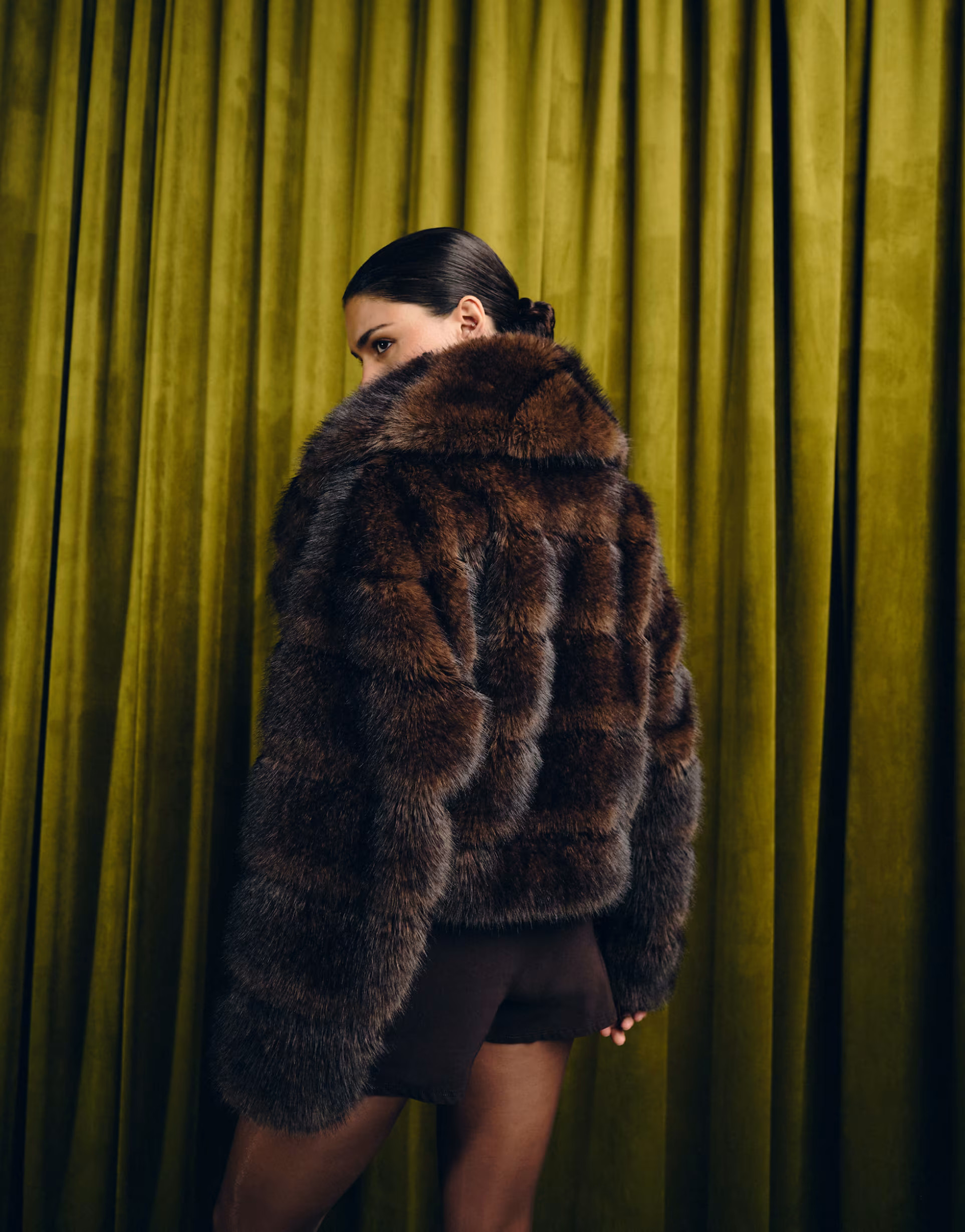 ASOS DESIGN premium stripe faux fur cropped jacket in brown | ASOS (Global)