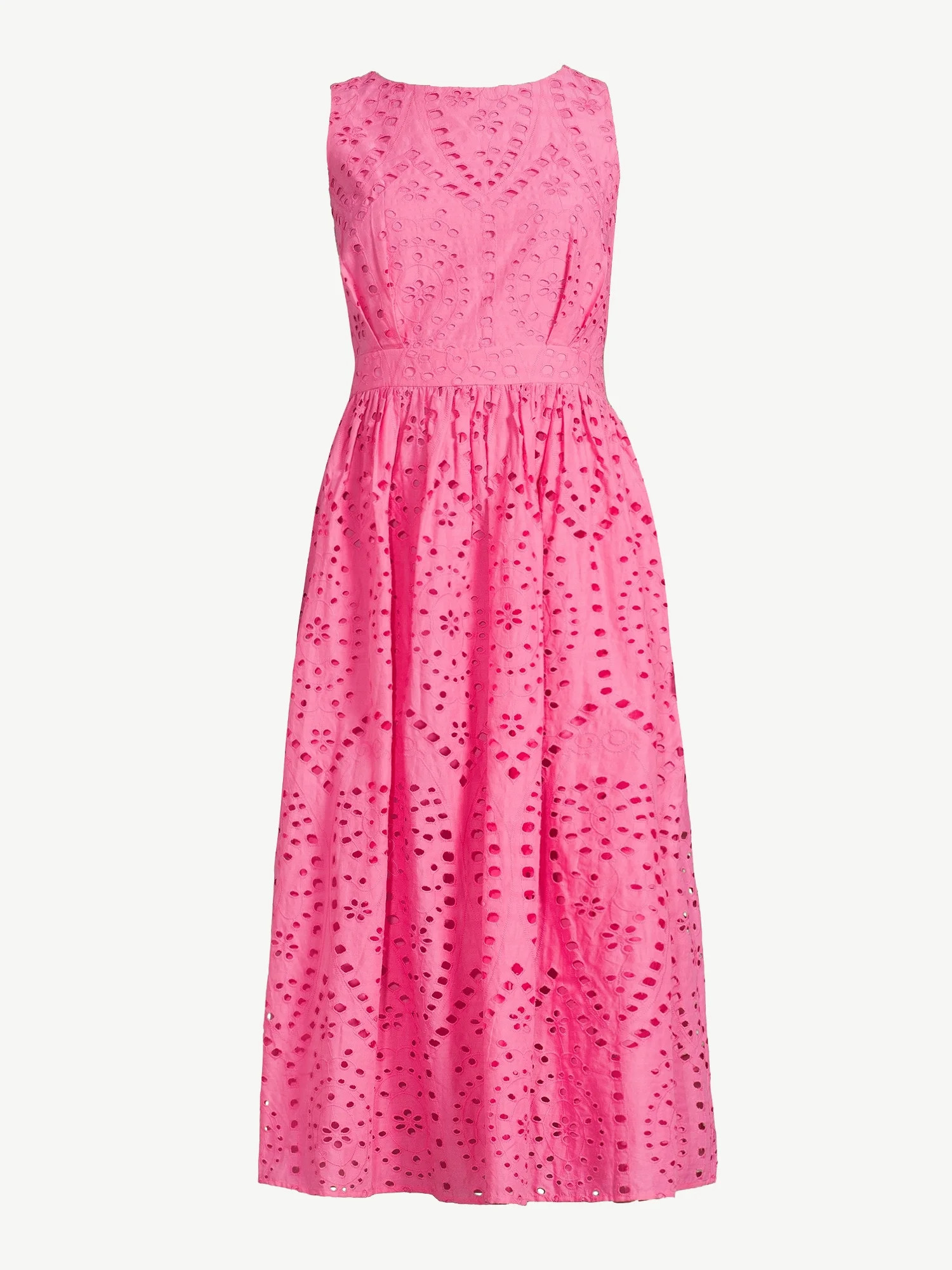 Scoop Women's Sleeveless Eyelet Bow Back Fit and Flare Midi Dress - Walmart.com | Walmart (US)