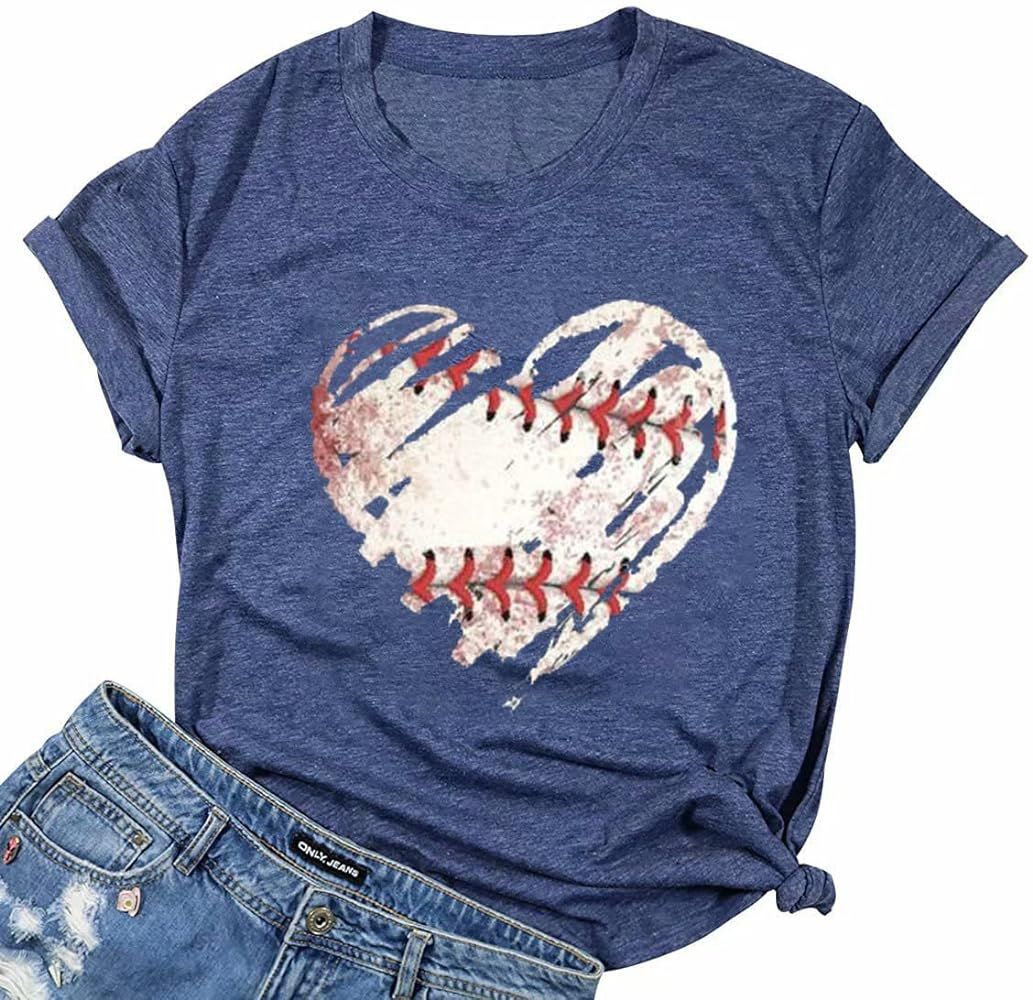 Baseball Shirts Women Baseball Heart Tee Game Day Graphic Tee Shirts Short Sleeve Shirts | Amazon (US)