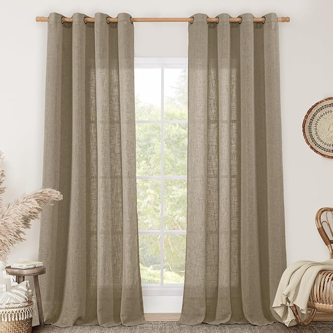 LAMIT Linen Curtains for Living Room 84 inch Length 2 Panels, Light Filtering Semi Sheer Curtains... | Amazon (US)