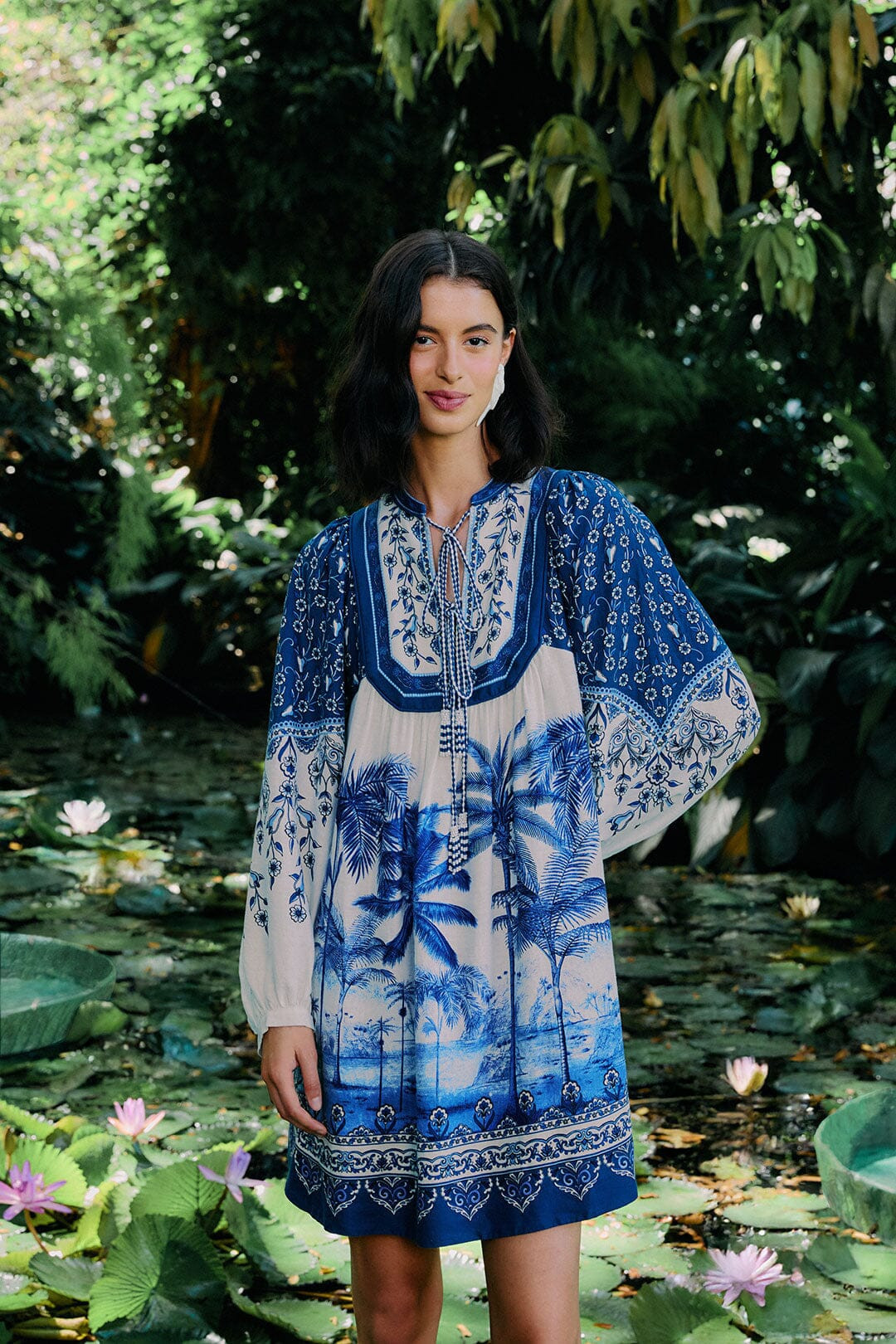 Off-White Palm Tree Beach Mini Dress | FarmRio (US)