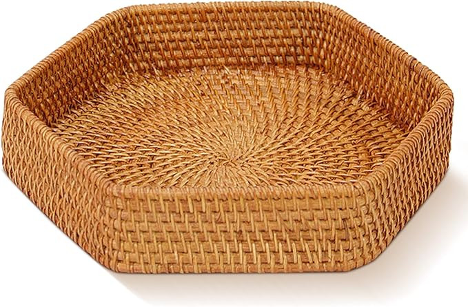 Decorative Round Tray, Rattan Tray Rectangular as Key Bowl for entryway or Coffee Table Woven Bas... | Amazon (US)