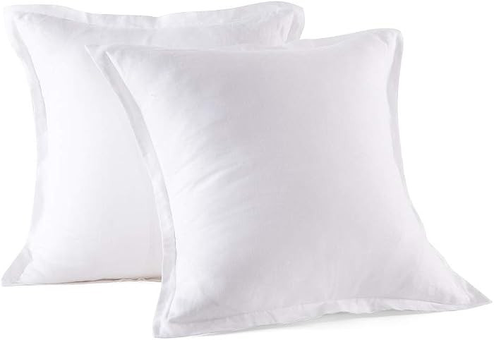 meadow park Stone Washed French Linen European Pillow Shams, Set of 2 Pieces, 26 inches x 26 inches Square Euro Sham, Super Soft, 1 inches Flange, White Color | Amazon (US)