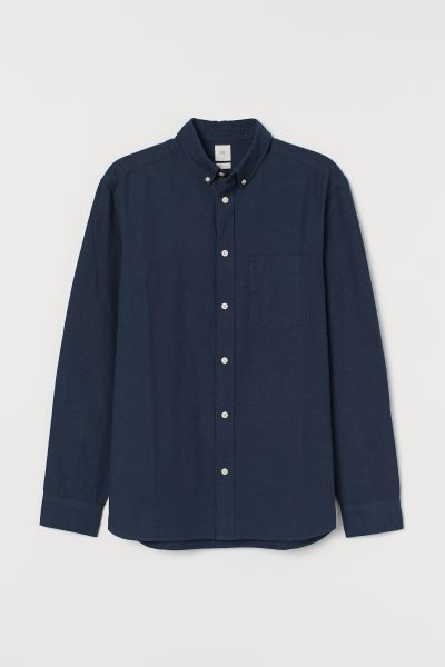 Long-sleeved shirt in washed oxford-weave cotton fabric. Button-down collar, yoke at back with lo... | H&M (US + CA)