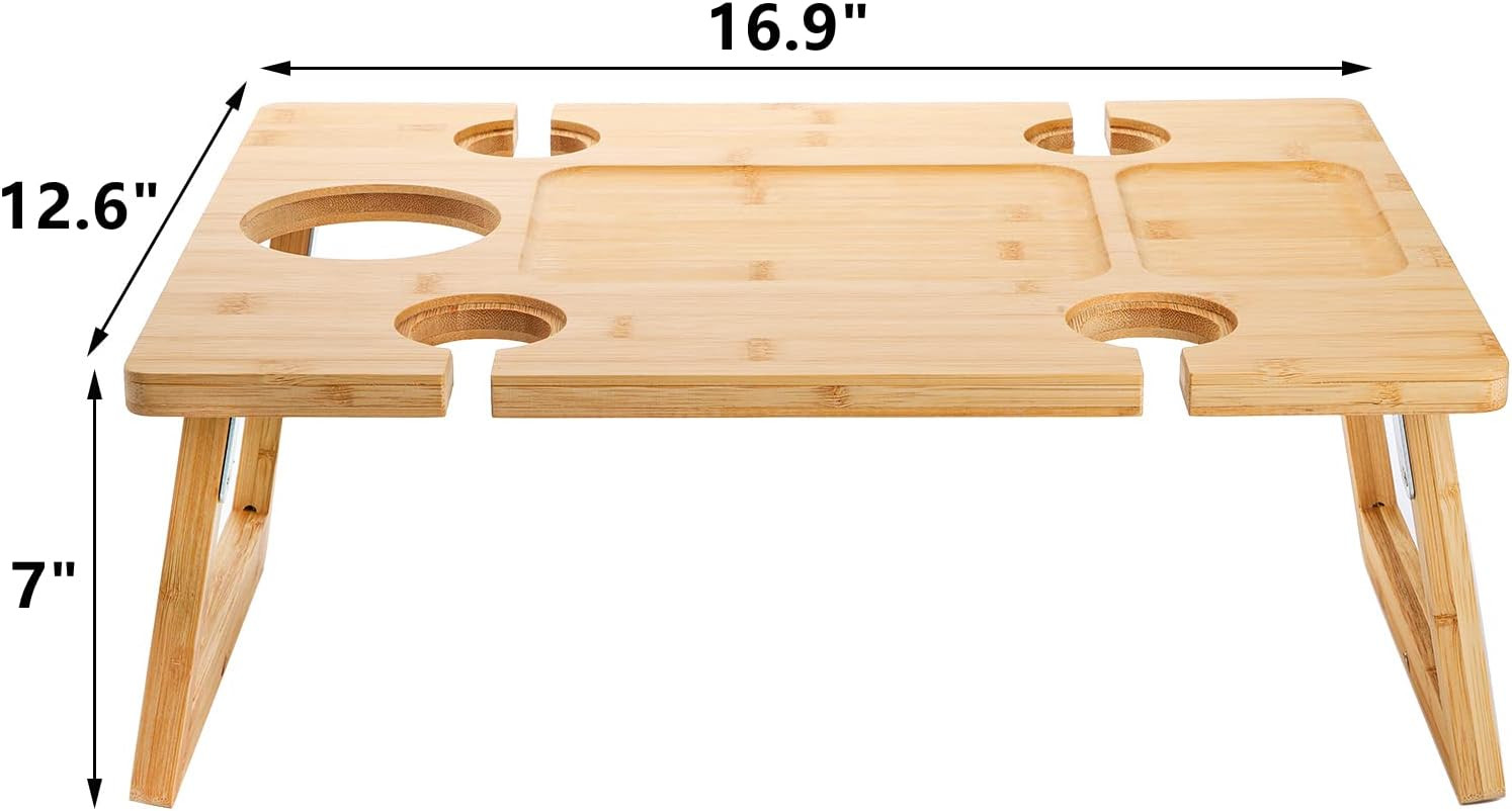 Peohud Portable Wine Picnic Table, Foldable Champagne Picnic Snack Table Tray, Wooden Outdoor Pic... | Amazon (US)