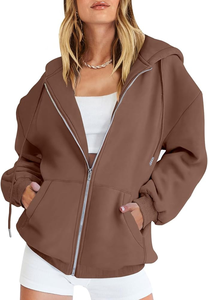 Caracilia Women's Zip Up Hoodies Teen Girls Oversized Sweatshirt Y2K Clothing Cute Fall Casual Dr... | Amazon (US)