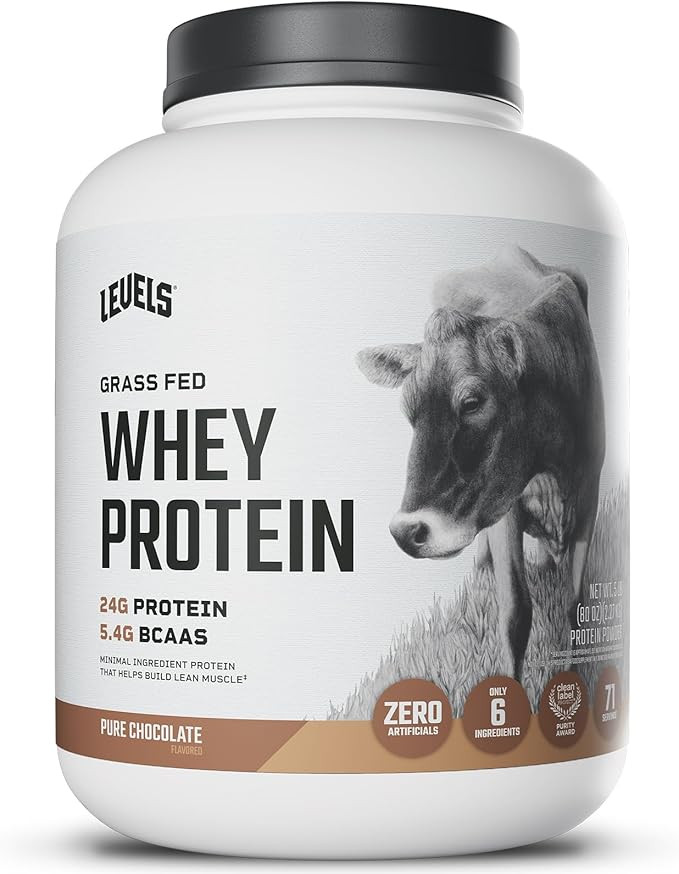 Levels Grass Fed Whey Protein Powder, No Artificials, 24G of Protein, Pure Chocolate, 5LB | Amazon (US)