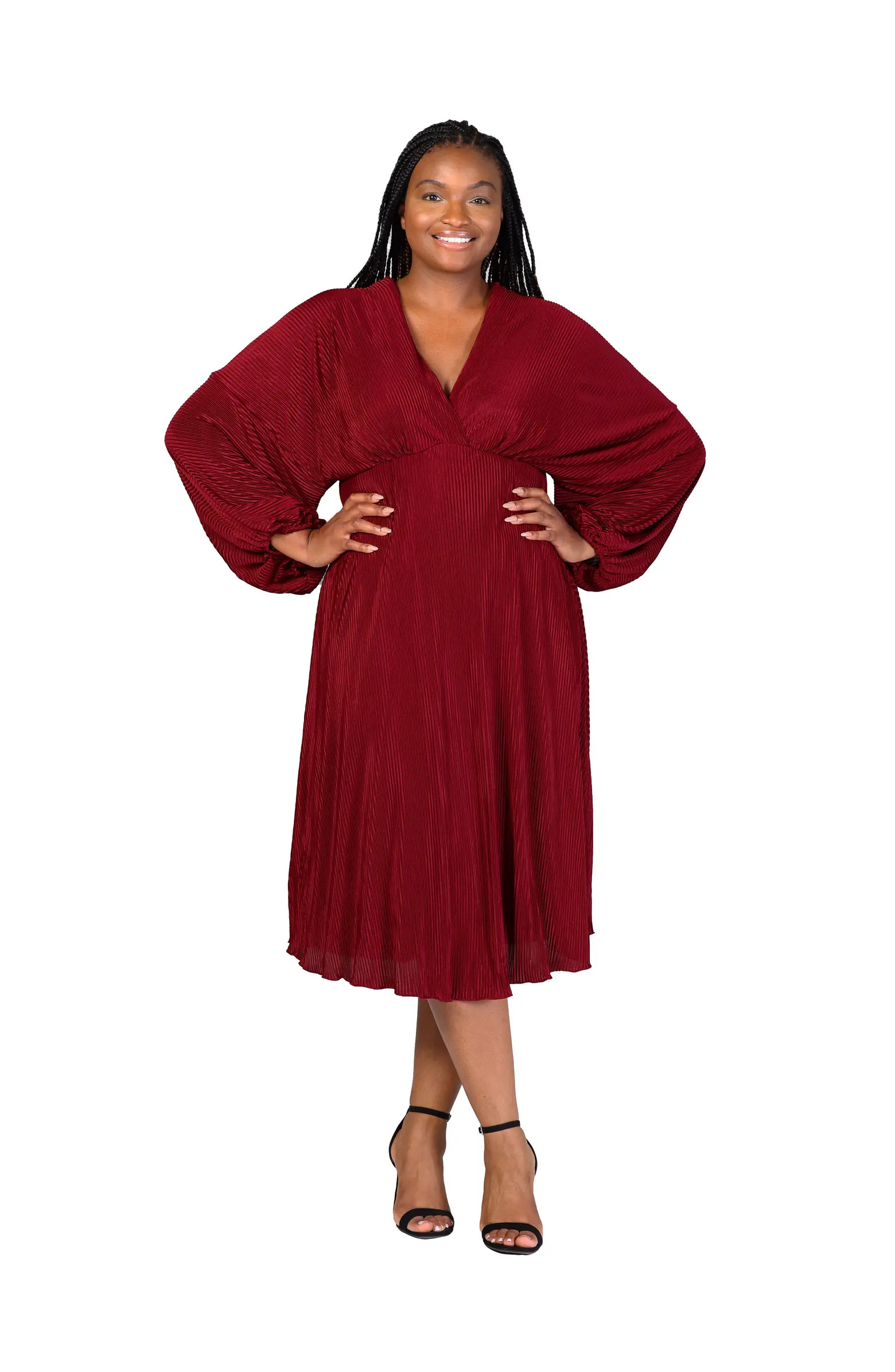 V-Neck Empire Waist Bishop Sleeve Midi Dress | Nordstrom