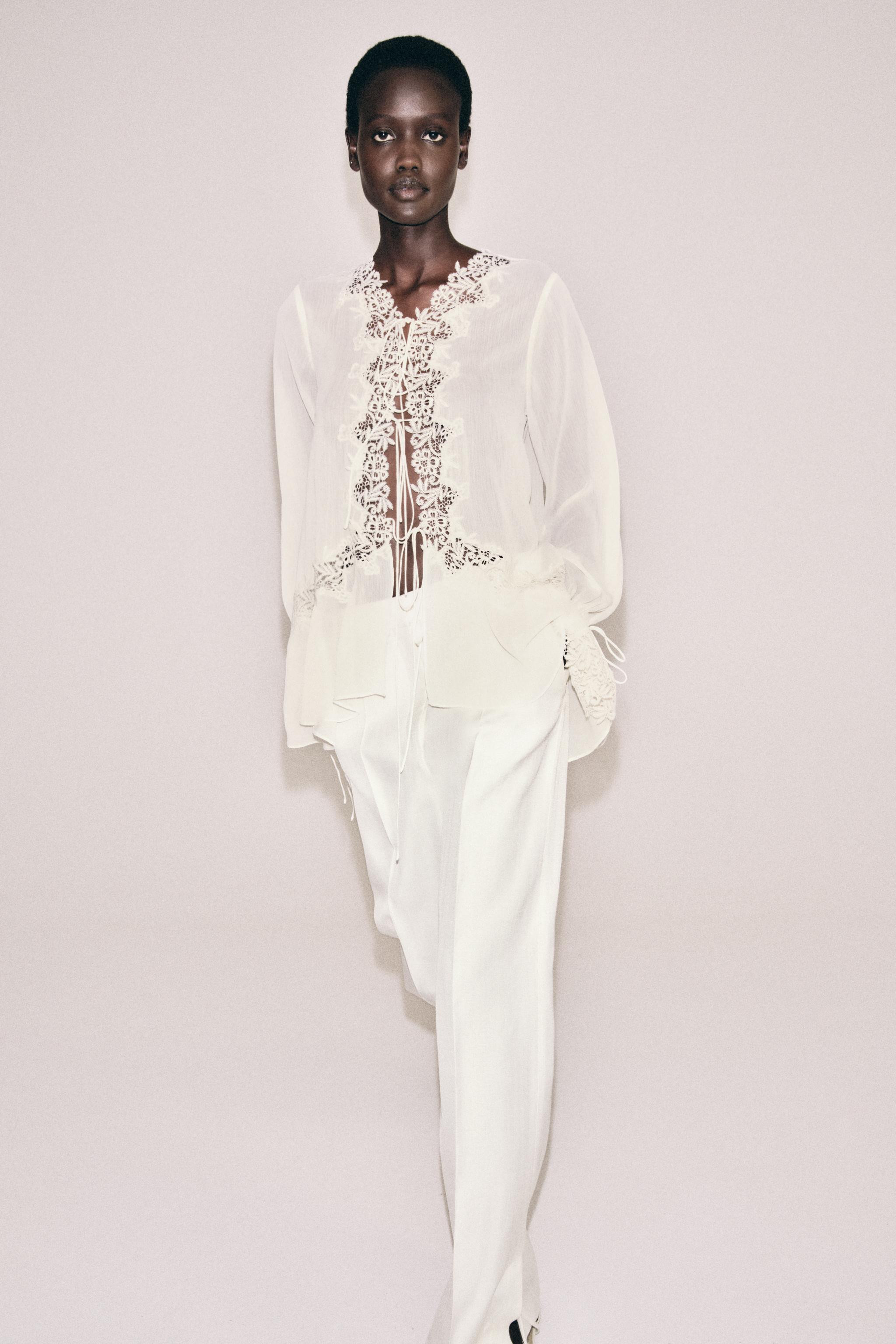 ZW COLLECTION COMBINATION LACE BLOUSE | Zara US