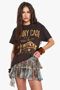 Chocolate boohoo Johnny Cash License Oversized Printed T-Shirt | PrettyLittleThing USA | PrettyLittleThing US